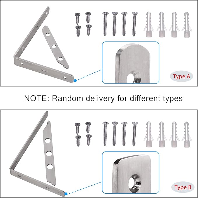YUMORE Stainless Steel Shelf Bracket 8", Heavy Duty Solid Shelf Support, Right Angle DIY L Bracket, Max Load: 220 lb, Pack of 2
