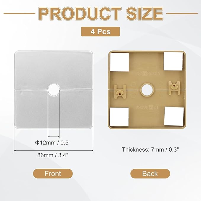 PATIKIL Wall Split Flange 86mm / 3.4" OD, 4 Pcs Square Escutcheon Plate Cover PPR Plumbing Cover Plates with Self-Adhesive Tape for 12mm / 0.5" Dia Water Pipe Faucet, Silver