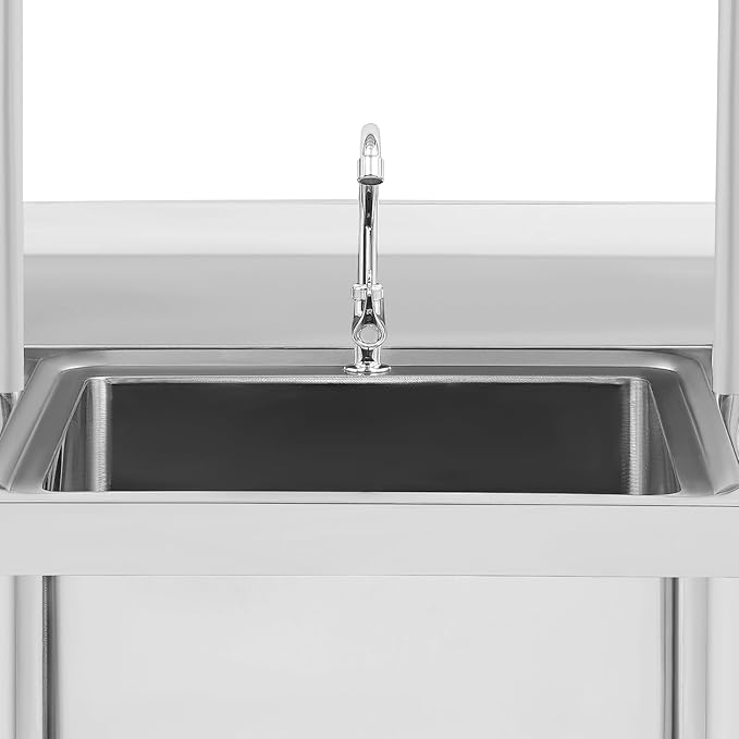 Stainless Steel Floor Mop Sink with Hanging Rod & Hooks Mop Commercial Mop Sink with Faucet & Drain Filter for Restaurant, Garages, 23.6x23.6x68.9in