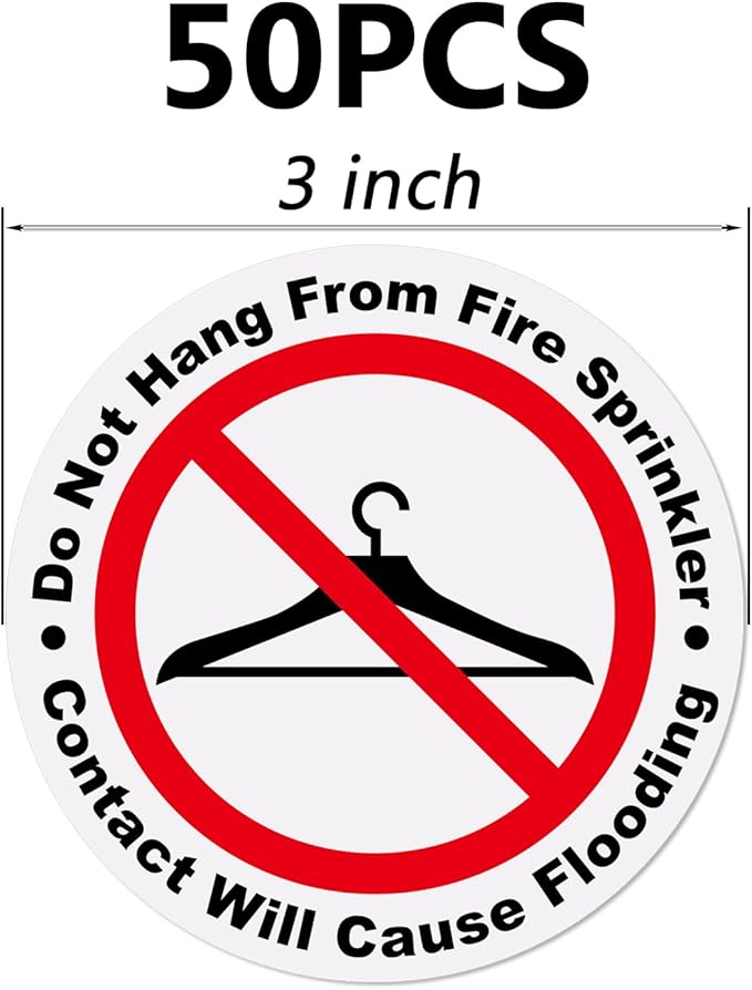 50 PCS Do Not Hang from Fire Sprinkler Sign,3 inch Super Adhesive Vinyl Stickers