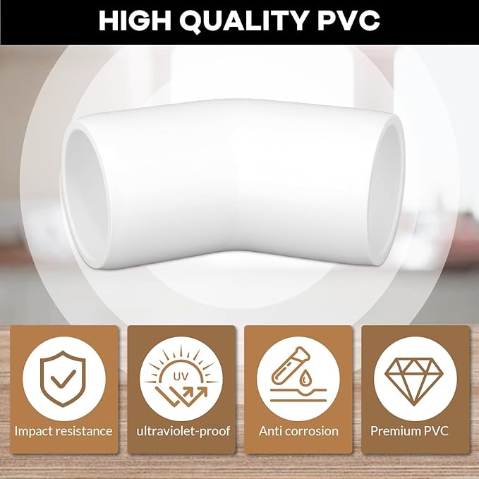 12-Pack 3/4 inch 45 Degree Elbow PVC Fitting, 2 Way Furniture Grade Pipe Connector for DIY PVC Shelf Building Furniture Greenhouse Garden Support Structure Frame