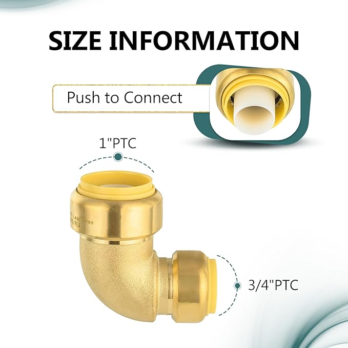 (Pack of 50) Niikappu 1 Inch x 3/4 Inch Reducing Elbow Brass Fitting, Push to Connect Plumbing Brass Fittings, PEX, Copper, CPVC, PE-RT Pipes
