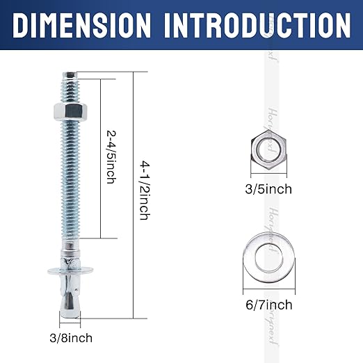 3/8" x 4-1/2" Wedge Anchor, for Cement and Concrete only, zinc-Plated Carbon Steel Screws and lag Bolts （ 10 pcs