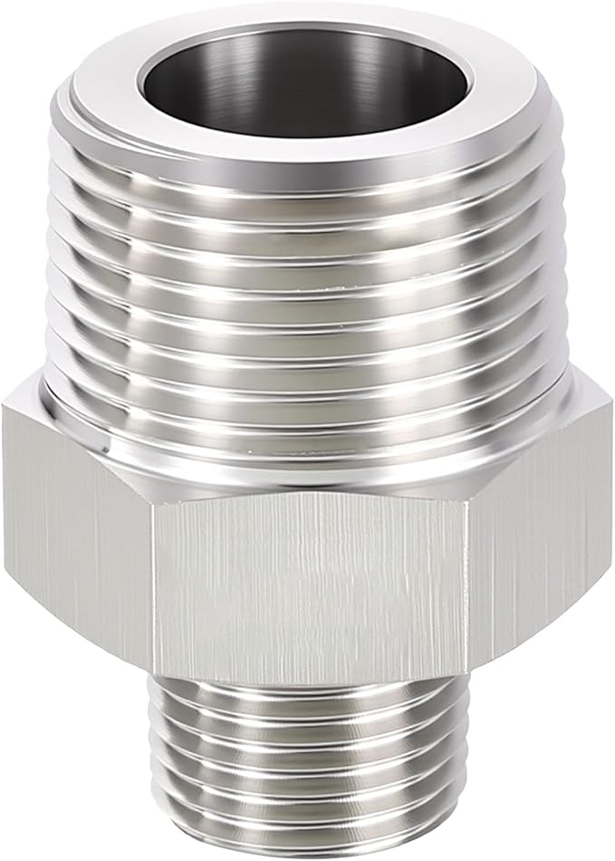 1 Pack 304 Stainless Steel Male to Male Adapter, 1" Male NPT x 3/8" Male NPT Hex Nipple Pipe Extension Fitting for Industrial, Automotive, Fluid Transfer, Home Gardening, Water