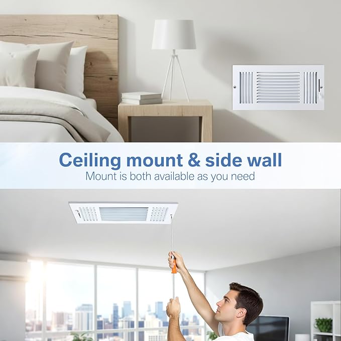 3 Pcs White 14 x 6 Inch Three-Way Ventilation Register Air Ceiling Vent Cover Floor Register Metal Heat Vent Covers with Rust Proof for Wall Ceiling Home Bathroom Toilet or Office