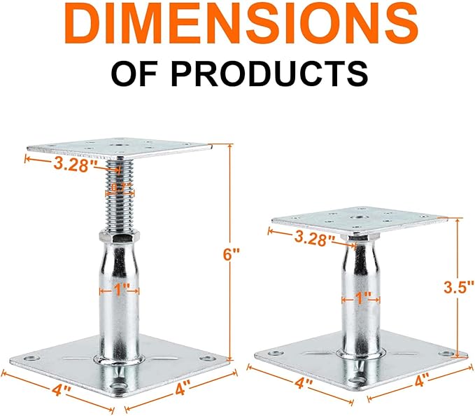 8 Pack Adjustable Support Jack for The Floor,Deck Foundation,Post Floor Joist Jacks,RV Step Stabilizer,Mini Screw Jack- Post 3.5" to 6"