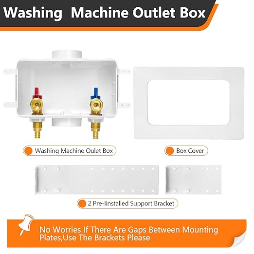 HeSun Washing Machine (Laundry) Outlet Box, 1/2 Inch Crimp Inlet x 3/4 Inch MHT Outlet, Pex Washer Box with Center Double Drain, Regular