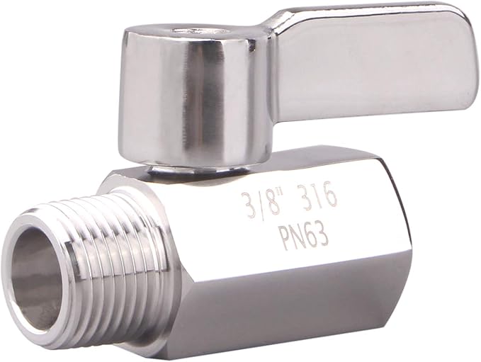 DERNORD 3/8 inch Stainless Mini Ball Valve NPT Female x Male Thread SUS316