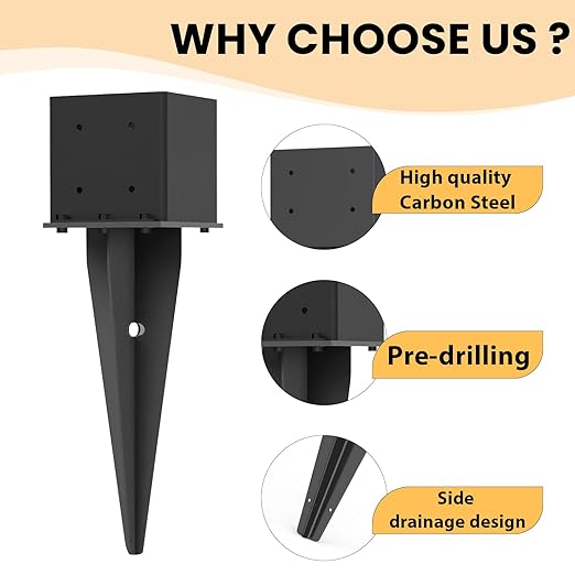 2 Pcs 6"x6" Fence Post Anchor,(Internal 5.6"x5.6"),Metal Fence Post Anchor Ground Spike 22" with Black Powder-Coated,Fence Stakes Post Base for Deck,Fence,Porch,Railing,Mailbox.