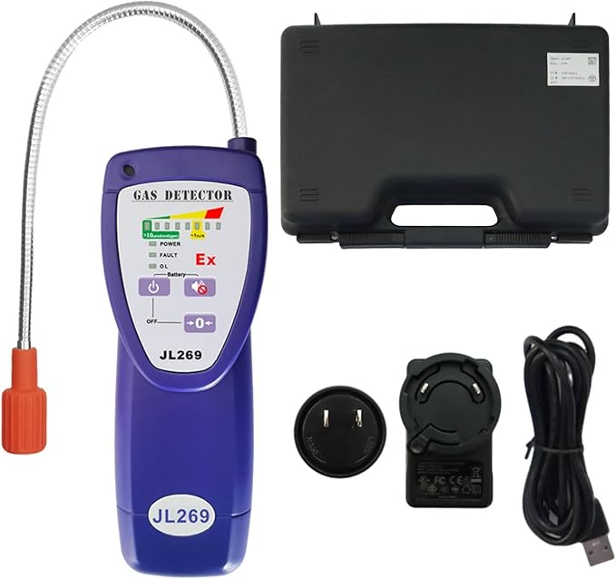 JL269 Gas Leak Detector with 13.5 Inch Flexible Probe, Rechargeable Natural Gas Detector for Methane, Propane, LPG, Hrdrogen Gas for Industrial or RV