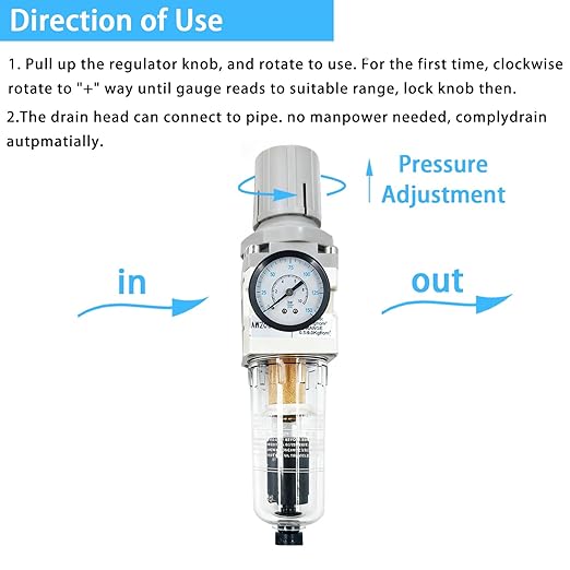 XingNEeng 1/4" NPT Compressed Air Filter Regulator Lubricator Combo, Auto-Drain Water/Oil Trap Separator, Gauge(0-150 psi), Poly Bowl, Metal Bracket, 5 Micron Brass Element, for Pneumatic Systems
