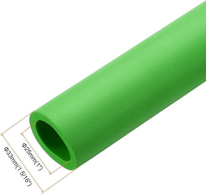 uxcell Foam Tubing for Handle Grip Support, Pipe Insulation Outside Pipe Lagging, 25mm(1") ID 33mm(1 5/16") OD 1m Green