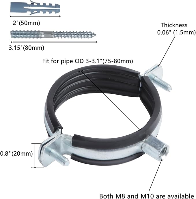 4 PCS Split Ring Pipe Hanger, Heavy Duty Adjustable Pipe Bracket Clamp with Screw & Expansion Tube, Wall Ceiling Mount Galvanized Iron Pipe Strap Supports Fit for Pipe OD 3-3.1 Inch(75-80mm)