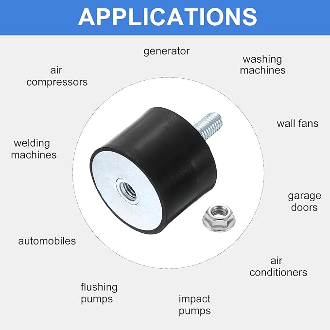 uxcell M8 Rubber Mounts, 2Pcs 39x30mm(DxH) Rubber Cylindrical Anti Vibration Isolator Shock Absorber with Lock Nut for Car Bobbin Generator Air Compressors