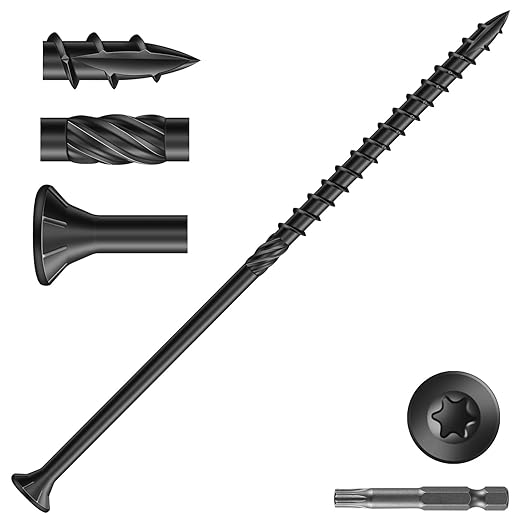#14 x 8 Inch Deck Screws (17Pcs) 1lb. Carbon Steel, Black, Flat Head, Rust Resistant epoxy Coated, with T30 Star Bit