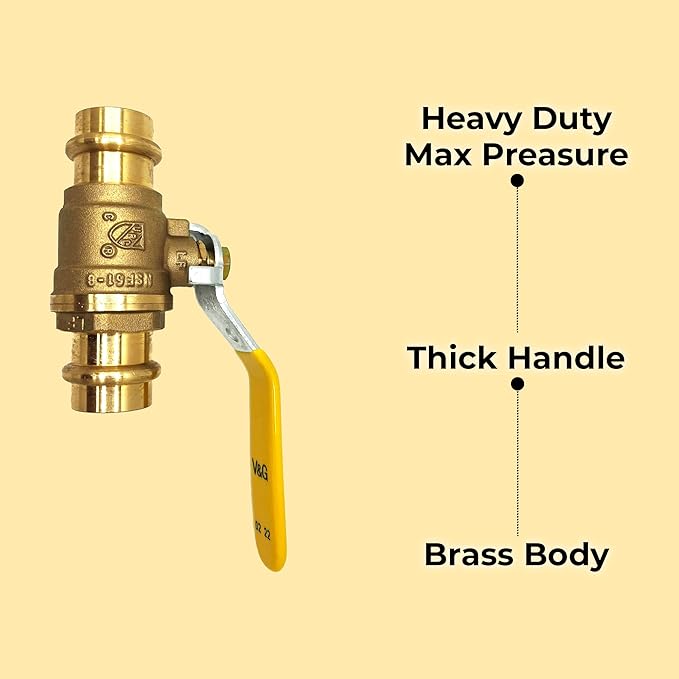 3/4" Propress Brass Ball Valve - Press Shut Off Ball Valve with EPDM O-ring Fit Both End For Pex Tubing - Premium Water Stop Shut Off Tool with 1/2” In. Connections - Pack of 10