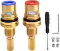 Faucet Ceramic Valve Cartridge Brass 1-001 and Brass 1-002 Replacement Quarter Turn 1/2" for Bathroom Kitchen Tap(Pair Hot & Cold)