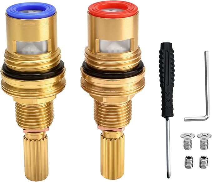 Faucet Ceramic Valve Cartridge Brass 1-001 and Brass 1-002 Replacement Quarter Turn 1/2" for Bathroom Kitchen Tap(Pair Hot & Cold)