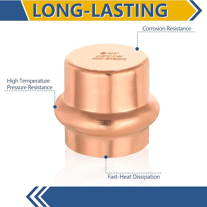 50-Pack GUOFIS Copper Press End Cap, 3/4" x 3/4" Plug Fittings for Copper Tube Connection with Stop(PRESS011-50Pack)