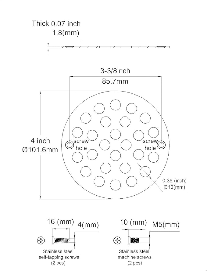 4 Inch Screw-in Round Shower Drain Cover Replacement Floor Drainer with Screws (Oil Rubbed Bronze)
