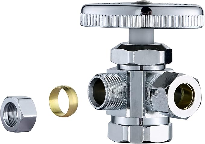 (2-Pack) Cyrret Angle Stop Valve 3-Way 1/2" FIP x 3/8" Compression x 3/8"Compression Multi-turn Dual Outlet Angle Stop Water Faucet Toilet Shut off Valve