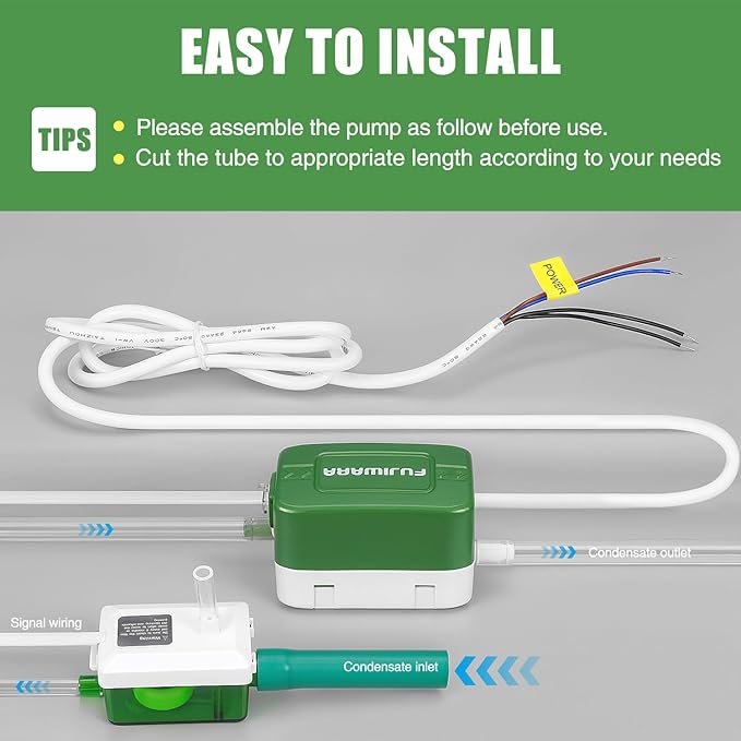 FUJIWARA Condensate Pump, Mini Split Automatic Condensation Drain Removal Quiet Pump,for HVAC,Air Conditioner,Dehumidifier,Furnance,Ice Maker,Suitable for A/C 1-3HP 2200W (FUJ—24S)