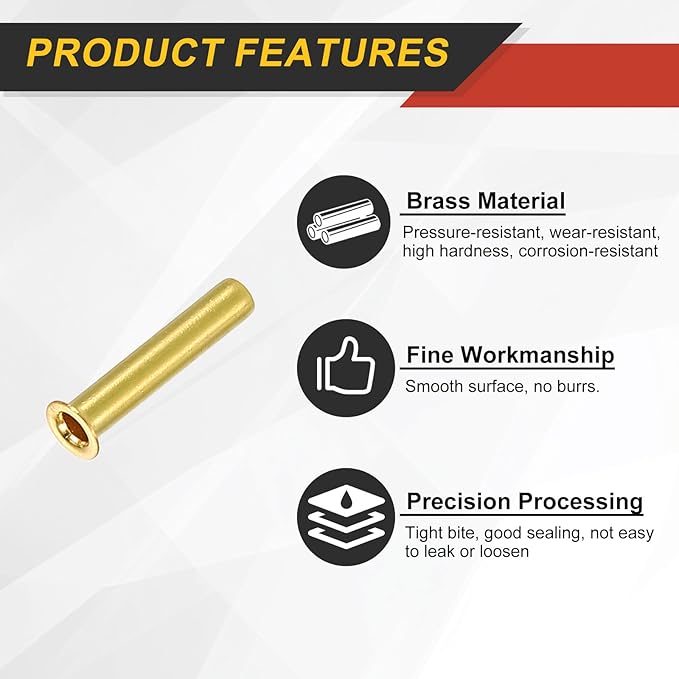 uxcell 10Pcs Fit for 2mm(1/16") Tube ID Brass Compression Fitting, Insert Tube Support Compression Sleeve Fitting, Sleeve Ferrules for Water Oil Air Pipe