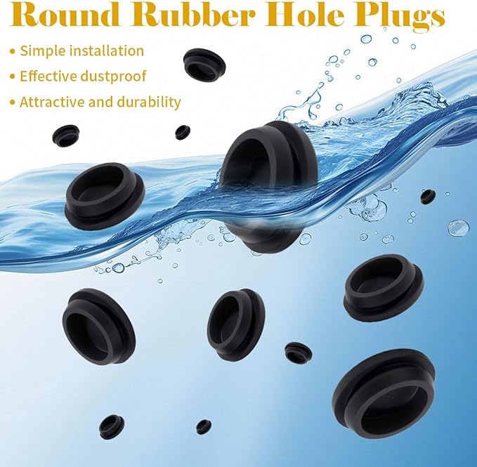 62PCS 6 Sizes Rubber Plugs for Round Holes,Silicone Plug Black 1" 3/4" 5/8" 1/2" 3/8" 1/4" with Snap Locking, Silicone Stoppers Plugs Suitable for Car Auto Wiring Furniture