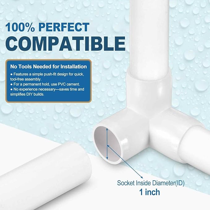 4 Pack 1" SCH40 PVC Elbow Pipe Fitting, 3-Way PVC Elbow Corner Side Outlet Tee Fitting, Furniture Grade Pipe Connectors for DIY Creative Project, Pond Protection, Socket x Socket