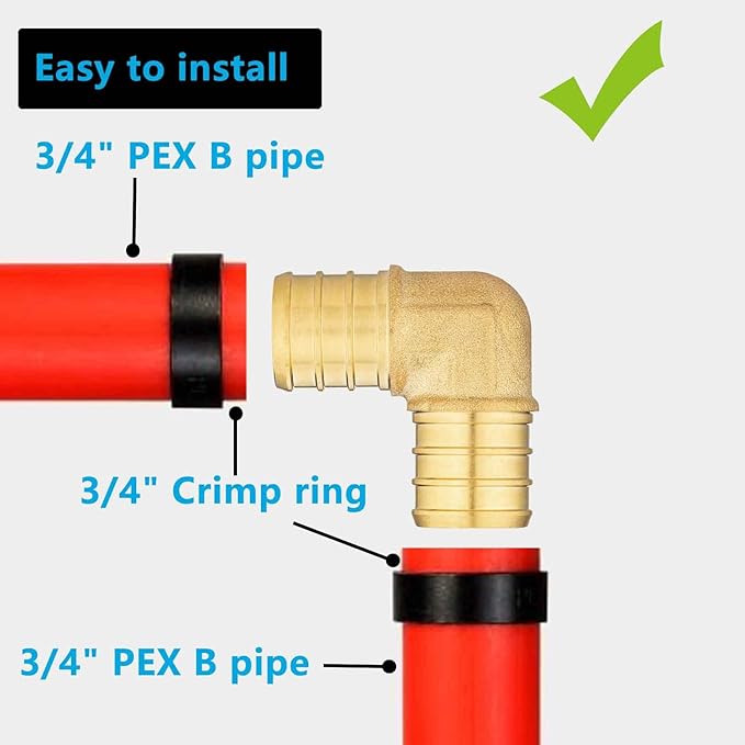 (20 Pack) Lidertik Pex Fittings 3/4 Inch 90 Degree Elbow Crimp Fitting, 3/4" PEX F1807 to 3/4" PEX F1807 Adapter Brass