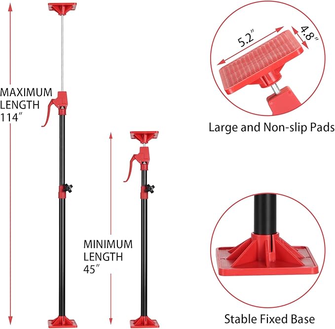4PK Cabinet Jack Support Pole, 45 inche to 114 inche Steel Telescopic Quick Support Rod with 78lbs Capacity for Cabinets Jack, Drywall Lift & Cargo Bars, 4Pack