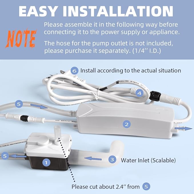 66 FT 10.6 GPH Mini Split HVAC Condensate Pump, 115V/230V w/Automatic Safety Switch, AC Condensation Removal for Air Conditioner System, Furnace, Dehumidifier, Ice Maker