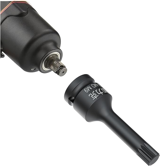 1/2-Inch Drive x M9(9mm） Impact XZN Triple Square Spline Bit Socket, Metric Lengthen Screwdriver Socket Adapter, 3-Inch Length, CR-MO Steel, One-Piece Construction, Black