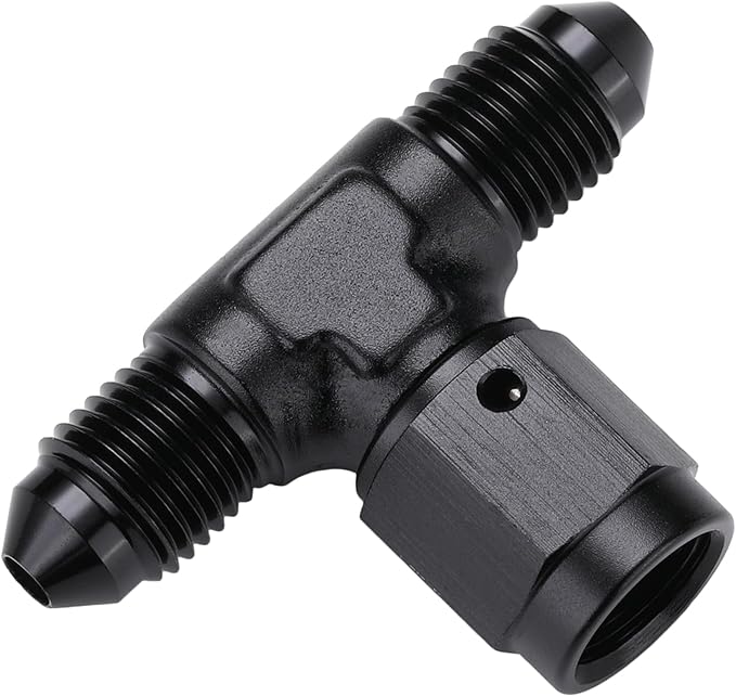 3AN Male Flare Tee T Fitting Adapter with AN3 Female Swivel On Side Aluminum Black