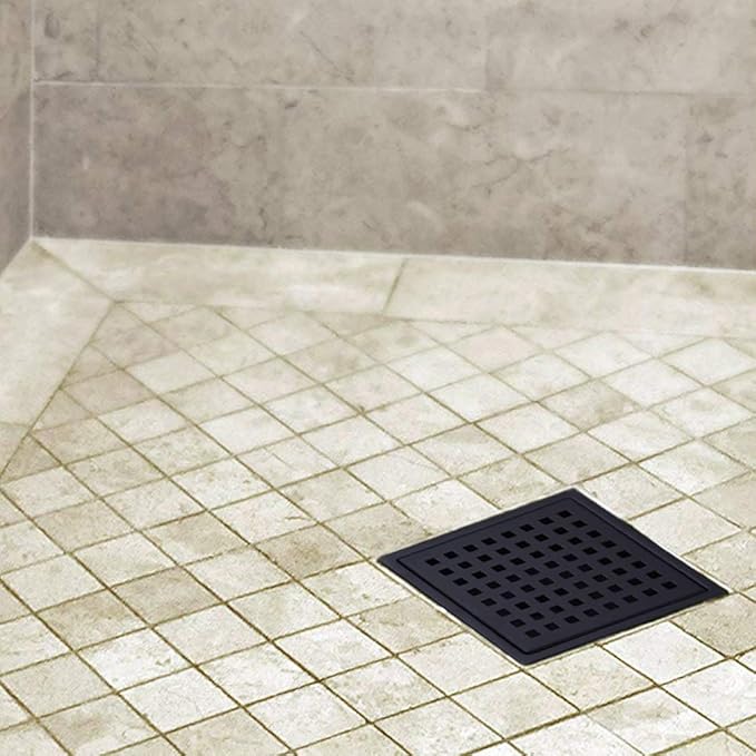 6 inch Stainless Steel Shower Floor Drain with Removable Grid Cover, Black