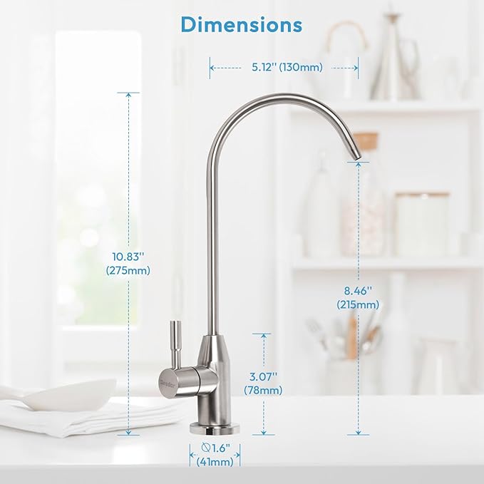 Besdor Drinking Water Faucet, Filtered Water Reverse Osmosis RO Faucet for Kitchen Sink, Non-Air Gap, Lead-Free, 304 Stainless Steel, Brushed Nickel (WF1)