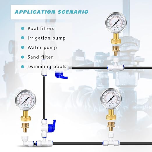 Water Pressure Gauge Kit, Glycerin Filled Test with Lead-Free Brass Hose Fittings, 3/4'' Female Coupler Plus 5 Adapters to in Multiple Systems, 2-2/3'' dial, 0-200 Psi