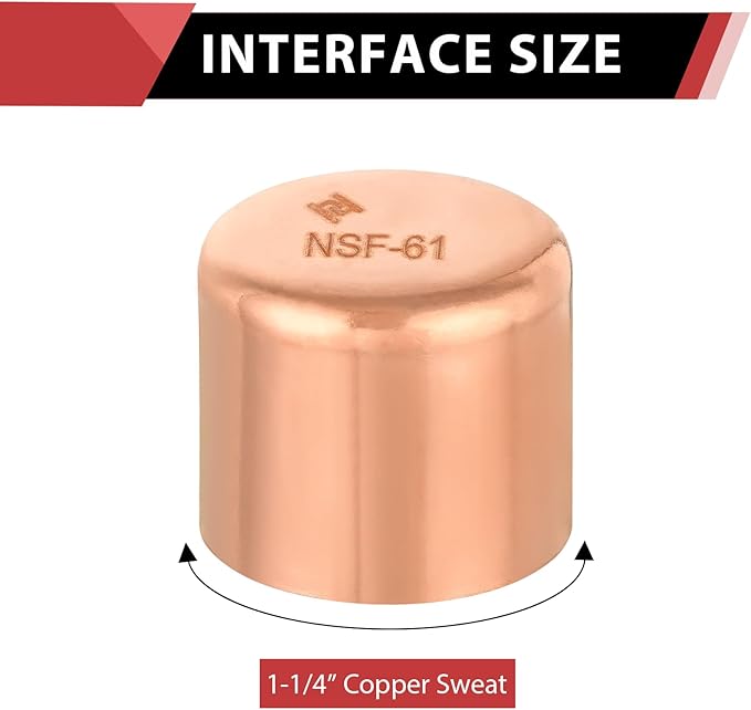 (Pack of 1) EFIELD 1-1/4-Inch Solder Copper Pipe End Cap (Plug), LF Copper Plumbing Fittings with Sweat Solder Connection,(COPPER123)