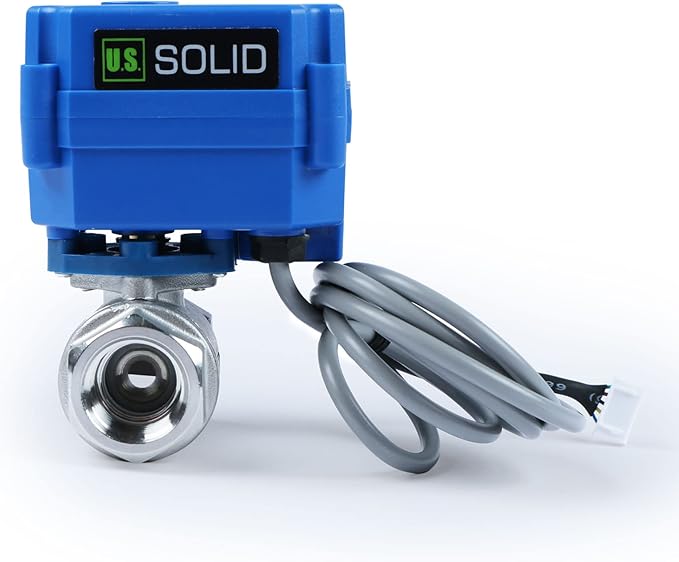 U.S. Solid Water Leak Detector - Water Alarm Leak Detect System with 1/2 Automatic Shut-Off Stainless Steel Motorized Ball Valve, Controller and 3 Sensors and Sound Alarm