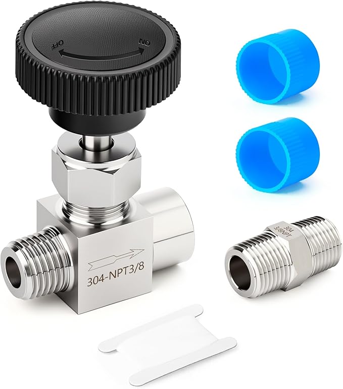 TAISHER 1PCS 304 Stainless Steel Straight Needle Valve 3/8" NPT Male x 3/8" NPT Female For Flow Control Water Gas Oil With Nipple