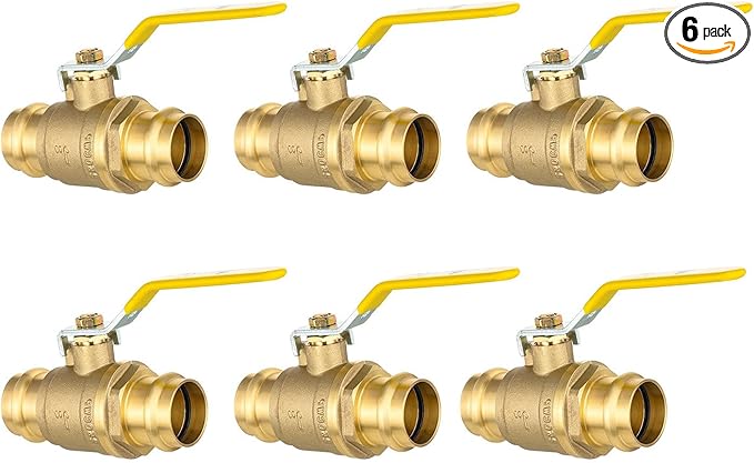 1" Press Ball Valve, 6 Pack Shut Off Valves with EPDM O-ring, Quarter Turn Brass Full Port Shut Off Ball Valve for Hot and Cold Water, NSF/ANSI 61 Certified