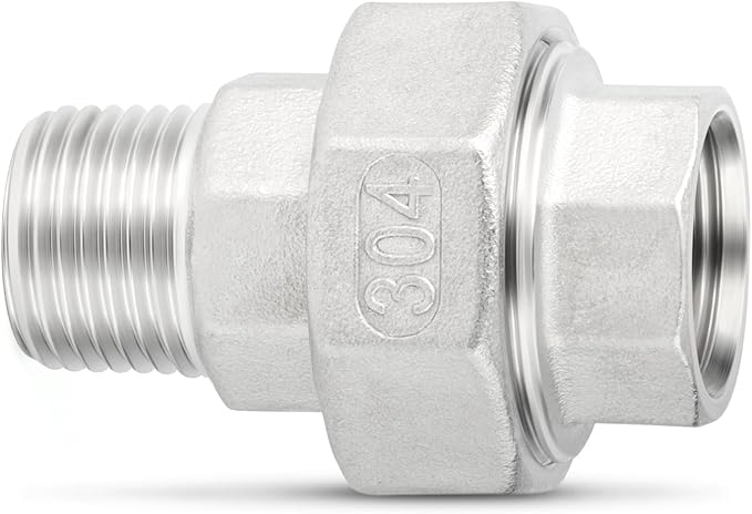 TAISHER 2PCS 304 Stainless Steel Union，1-1/4" NPT Male x 1-1/4" NPT Female Cast Pipe Fitting