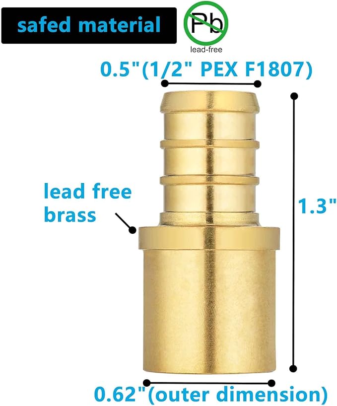 (10 Pack) Lidertik Copper to Pex Fittings 1/2 inch, 1/2" Pex F1807 x 1/2" Male Sweat Adapter Brass