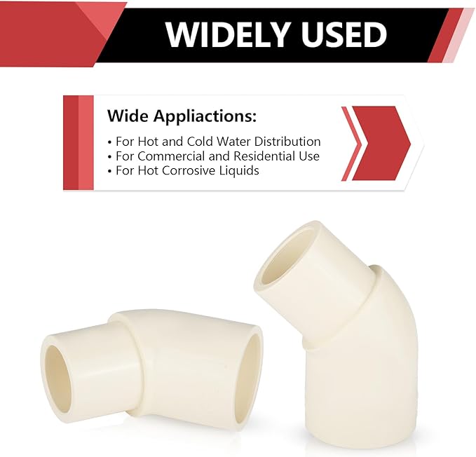 150-PACK EFIELD CPVC Street Elbow,1" Spigot x 1" Slip 45-Degree Elbow Fitting,(CPVC012-10-150PCS)