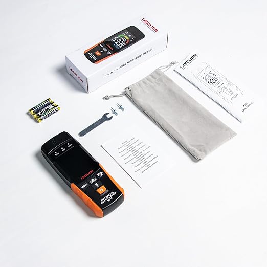 2-in-1 Pin & Pinless Moisture Meter MS03 – Accurate Moisture Detection for Wood, Concrete, Drywall, and More – LCD Display with Hold Function, Flashlight, and Auto Power Off