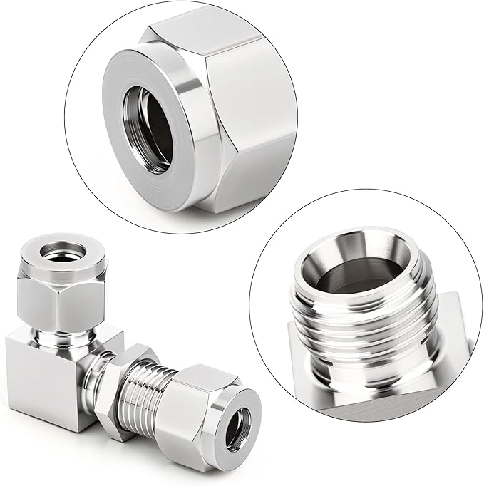 TAISHER 1PCS 304 Stainless Steel 90 Degree Thru-Bulk Bulkhead Compression Tube Pipe Fitting Connector, 1/2" Tube OD x 1/2" Tube OD Straight Adapter