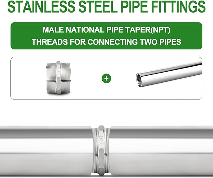 TAISHER 1PCS Cast 304 Stainless Steel Hex Nipple, Pipe Fitting 4" NPT Male x 4" NPT Male