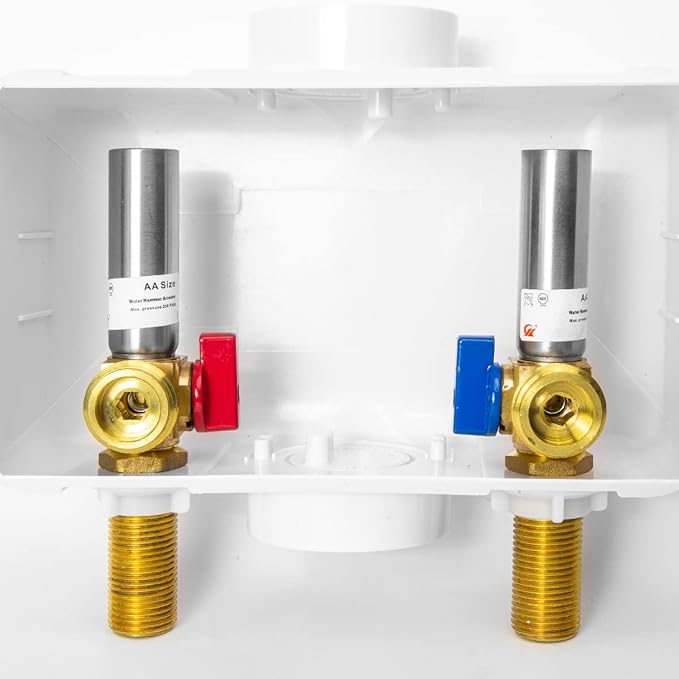 EFIELD Premium Washing Machine Outlet Box with Center Drain, 1/2 inch x 3/4 inch MHT Connection MIP, White (Stainless Steel Hammer Arrestor),(WM031)