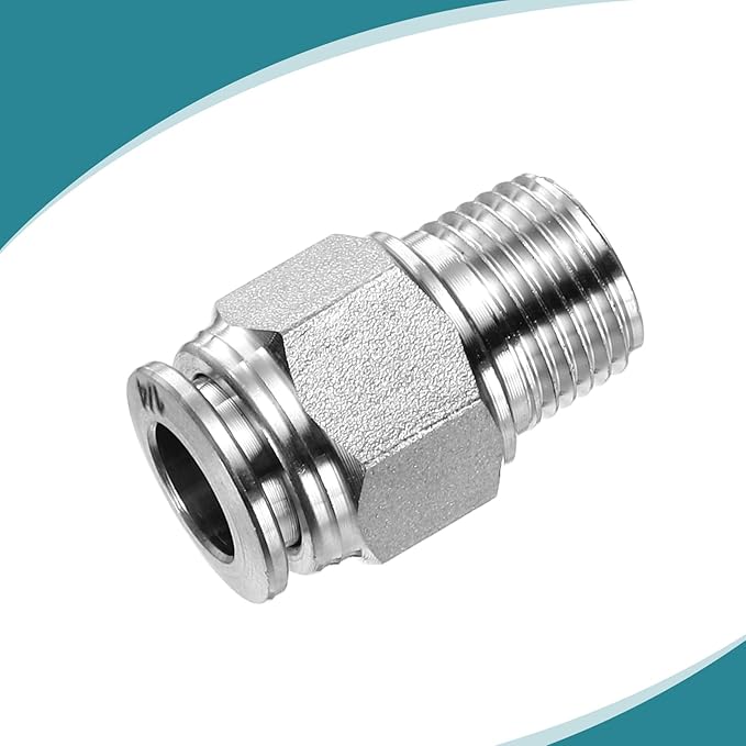 HARFINGTON Push to Connect Fittings 1/4" Tube OD x 1/8" NPT Thread Male Straight Union Fittings 304 Stainless Steel Quick Connect Pneumatic Accessories for Trailers Air Brake System