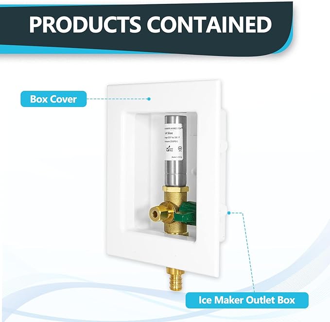5-Pack Seelink Pre-Assembled Ice Maker Outlet Box, 1/2" PEX Crimp Inlet x 1/4" OD Compression Outlet, with Installed 1/4-Turn Ball Valve and Stainless Steel Hammer Arrestor